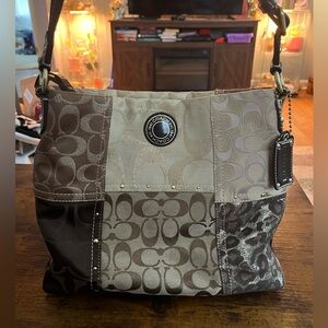 Coach Patchwork Shoulder leopard Bag - Brown and Tan